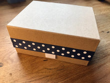Load image into Gallery viewer, Luxury kraft gift box with a spot ribbon. Lid clips shut with a magnet