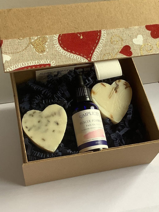 Soap Matters Blended Oil Heart Gift Box with Face Oil and two Heart soaps